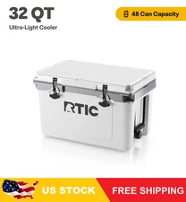 RTIC 32 QT Ultra-Light Hard-Sided Ice Chest Cooler, Fits 48 Cans, White & Grey