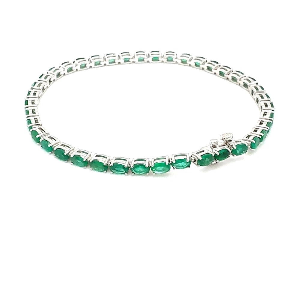 Brazalete Tenis Oro Blanco 14K Ovalado Esmeralda - Regalo Perfecto para Empujar Foto 2 de 4
