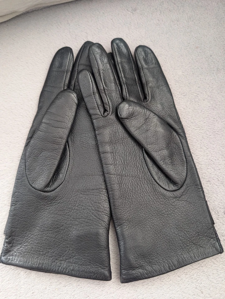 Dolce & Gabbana D&G Logo Negro Piel de Cordero Guantes Perforados Mujer Talla 6.5 Foto 3 de 4