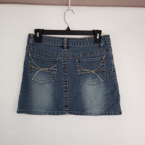 Arizona Jean Denim Mini Skirt Girls Plus 10 1/2 Rhinestone Embellished Y2K Blue - Picture 3 of 10