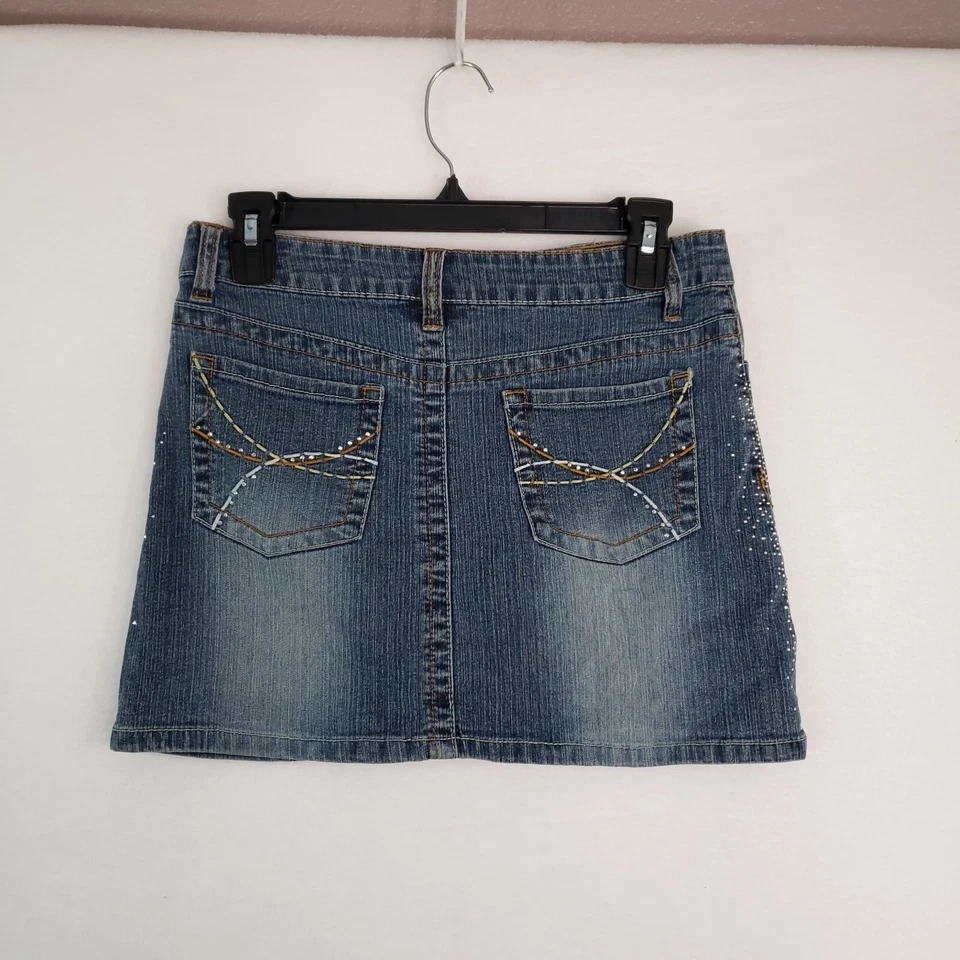 Minifalda Arizona Jean Denim Niñas Plus 10 1/2 Estrás Adornada Y2K Azul Foto 3 de 4