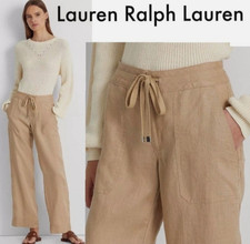 Lauren Ralph Lauren Women 100 Linen Sz 8 Wide Leg Pants Tan Career Minimalist