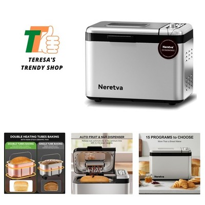 Versatile 15-in-1 Bread Machine with Nonstick Ceramic Pan & Auto Nut Dispenser