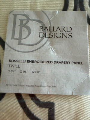 New Ballard Rosselli Set of 2 Embroidered Drapery Panels, 50 x108  Cream/Steel