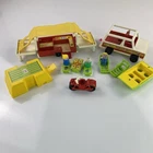 Vtg 1979 Fisher Price Little People Family Car Jeep Pop-Up Camper Set #992 -READ