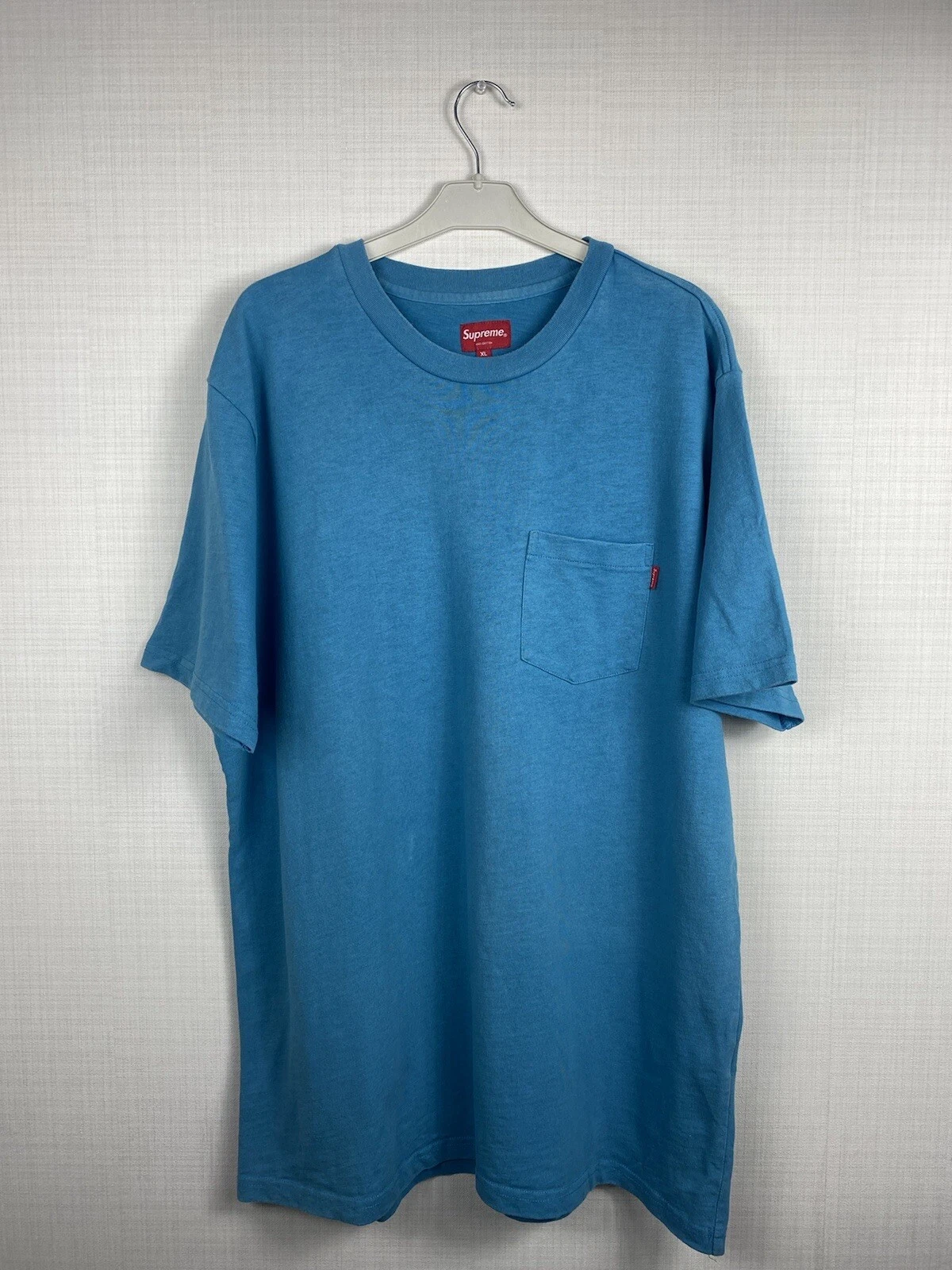T shirt Supreme Pocket bleu boîte logo XL coton