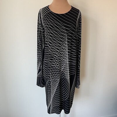 Norma Kamali Electric Circus Geometric Print Long Sleeve Jersey Shift Dress Sz L
