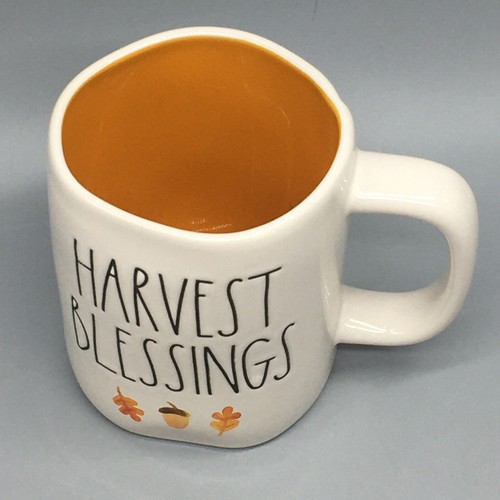 Rae Dunn HARVEST BLESSINGS Coffee Mug Orange Inside Watercolor Leaf Acorn Fall - 第 3/4 張圖片