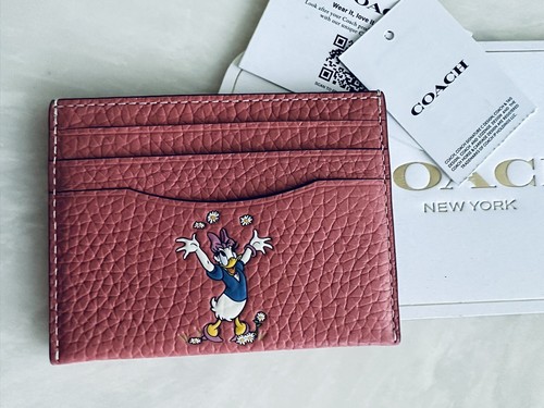 NWT COACH X DISNEY CORAL/MULTI LEATHER DAISY DUCK CARD CASE 100 YR CG971 - Picture 2 of 10