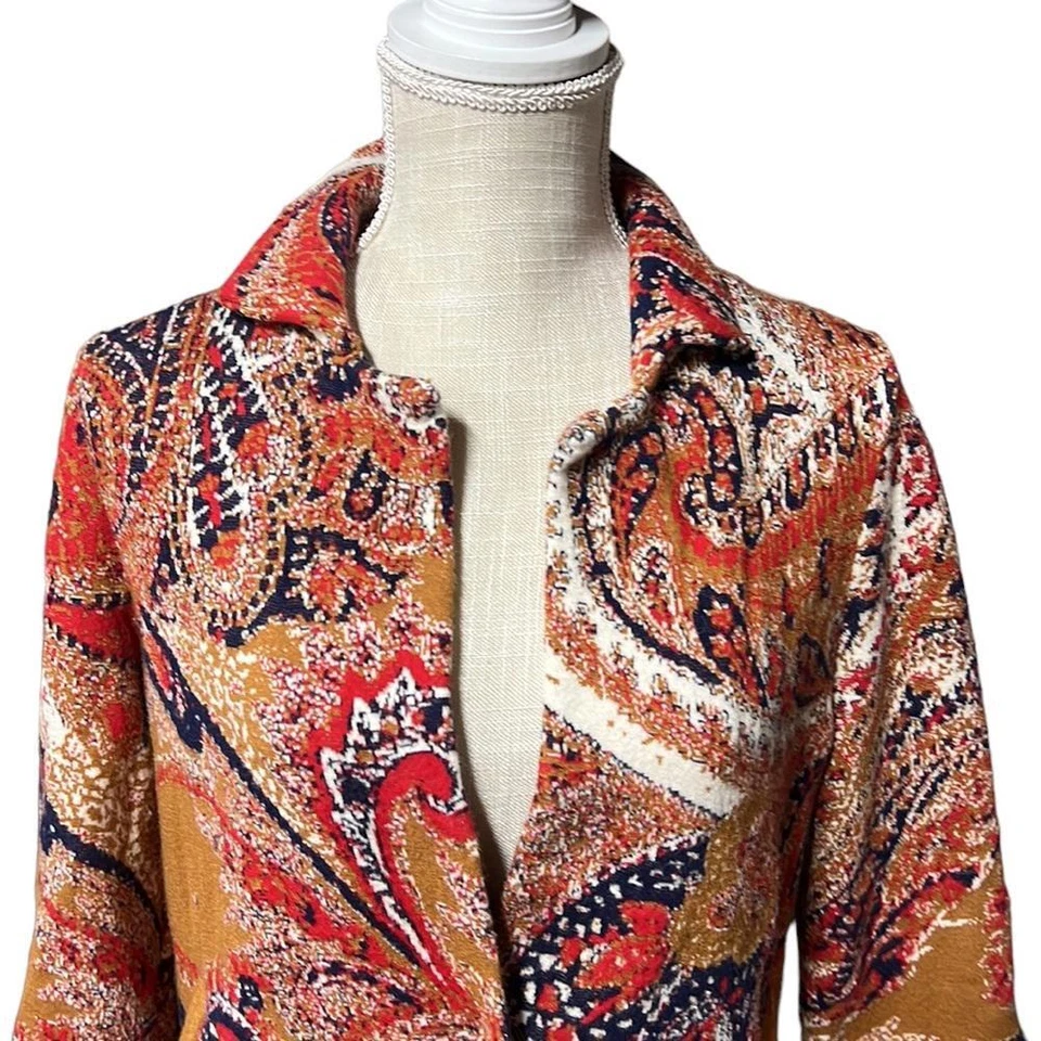 Chaqueta Blazer Moth Anthropologie Intarsia Boho Patrón Cachemira Rojo Tostado Para Mujer XS Foto 2 de 4