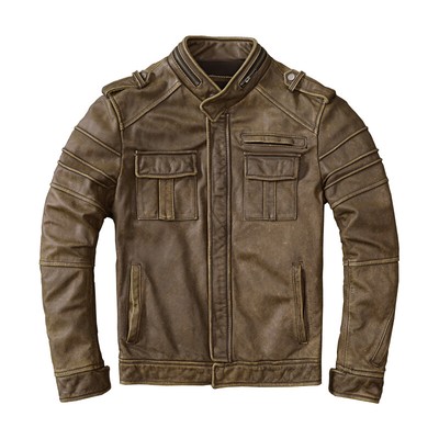 New Retro Genuine Leather Jacket Men Short 100% Cowhide Coats Motorcycle Outwear