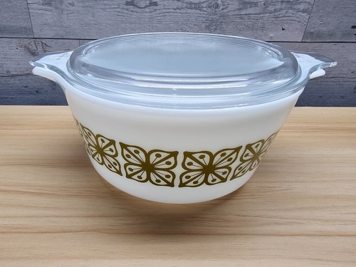 VINTAGE ANNI 60 PYREX VERDE MOTIVO FIORI QUADRATI - 3 PEZZI + COPERCHI - Foto 6 di 9