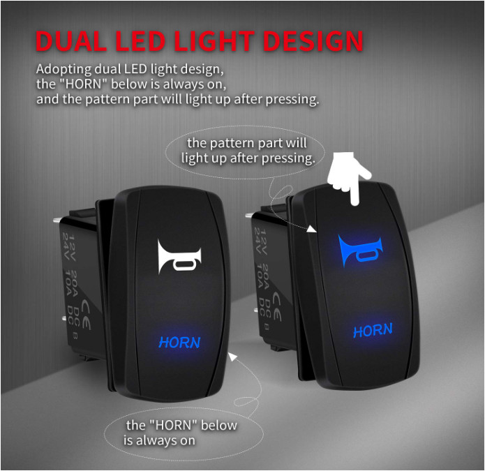 DaierTek 12V Waterproof Horn Rocker Switch, Blue LED for ATV, UTV, Boat, Marine