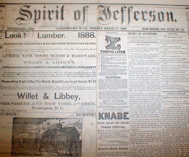 10 original 18801890 Charles Town WEST VIRGINIA newspapers SPIRIT of JEFFERSON eBay