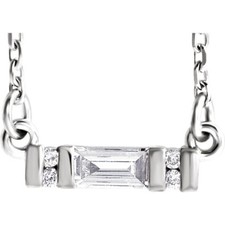 Diamond Baguette Bar 16-18" Necklace In 14K White Gold 1/10 ct. tw.