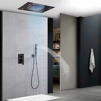 Luxury Bathroom Shower Faucet Set Massage 20''x14'' LED Rain Head Combo System