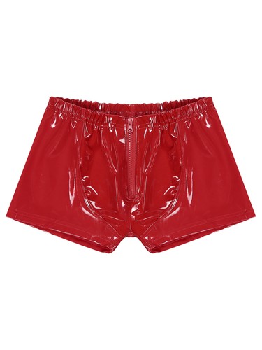 Hombres Brillantes PVC Cuero Boxer Calzoncillos Ropa Interior Club Nocturno Pantalones Cortos Látex Cremallera Bolsa - Imagen 10 de 34