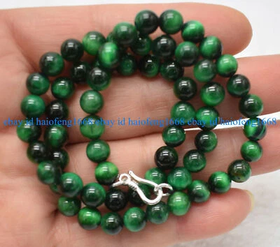 Echte 4mm Grün Tigerauge Edelstein Perlen Halskette 16-28" Silberner Verschluss - Bild 1 von 4