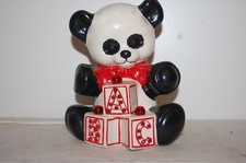 Vintage Jeweled Hand Painted Panda Bear Nursery Child's Lamp A B C