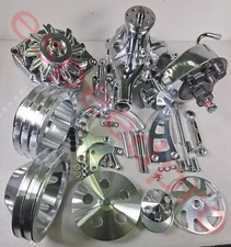 SBC 350 400 V Pulley Kit & Power Steering Long Water Pump Alternator High Mount
