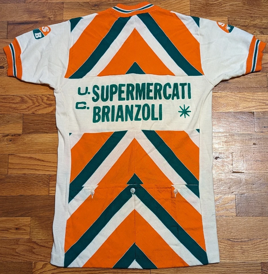 Camiseta deportiva de ciclismo Supermercati Brianzoli SANTINI de colección - talla 4 - Italia verde naranja  Foto 2 de 4