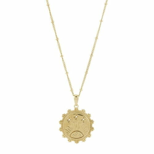 Brilliance Cubic Zirconia Sunrise Disk Pendant 14KT Gold Plated Sterling Silver