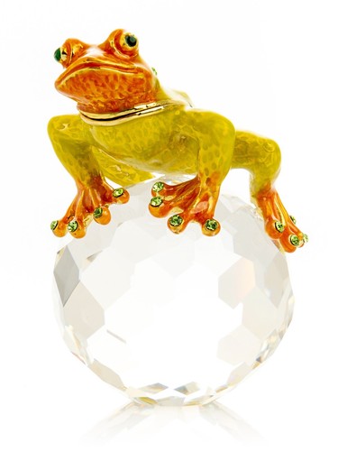 Keren Kopal Frog on crystal ball Trinket box Decorated &Austrian Crystals - Picture 3 of 21