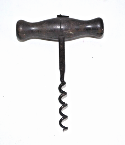 Antique Corkscrew Wooden Handle Pull Metal Victorian Cork Screw - Picture 2 of 10