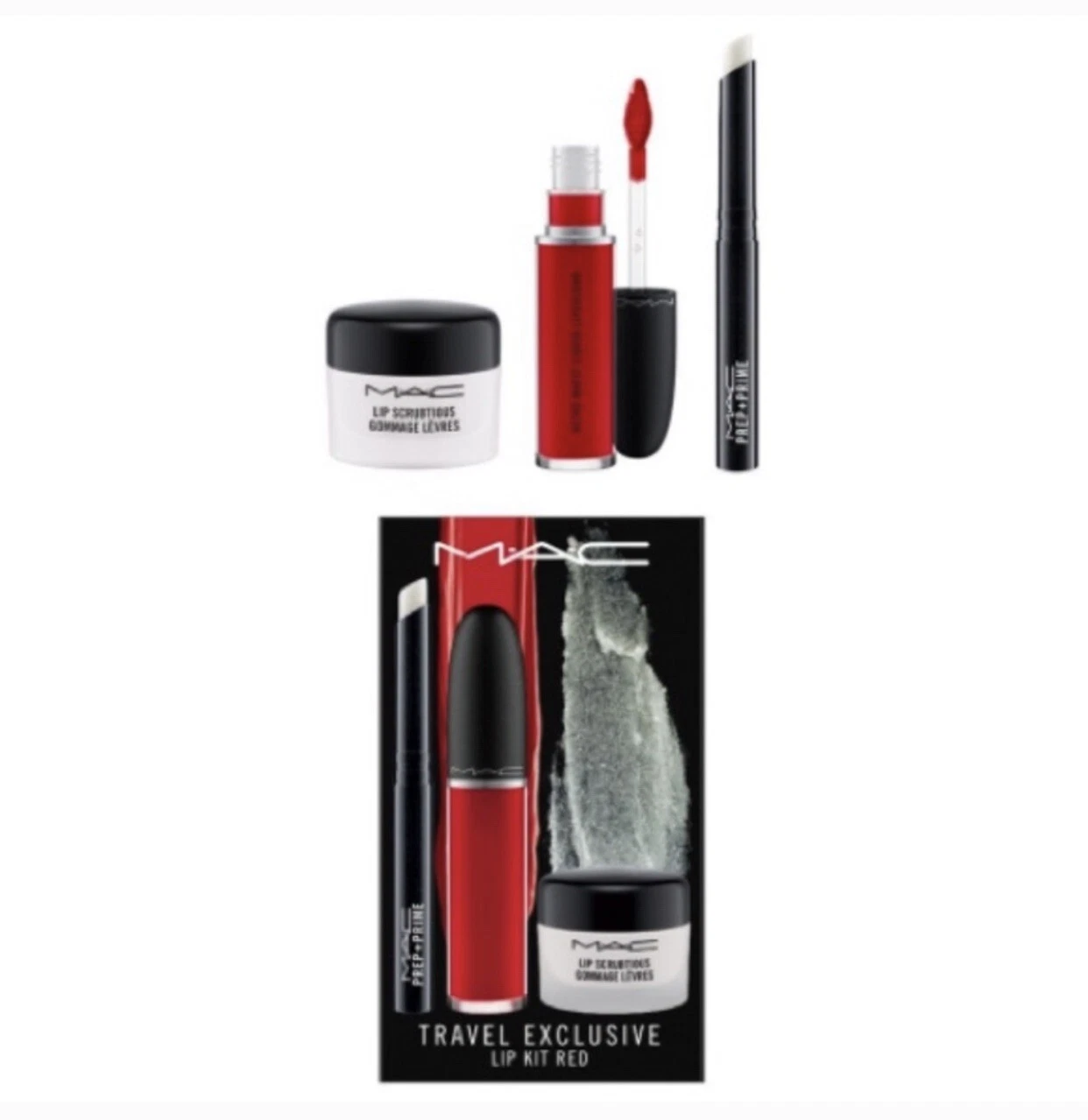 MAC Travel: Lip Kit Red prep prime lipstick scrub NIB