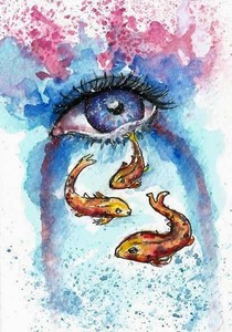 ACEO-surreal-eye-fish-fantasy-original-painting-watercolor-art-card