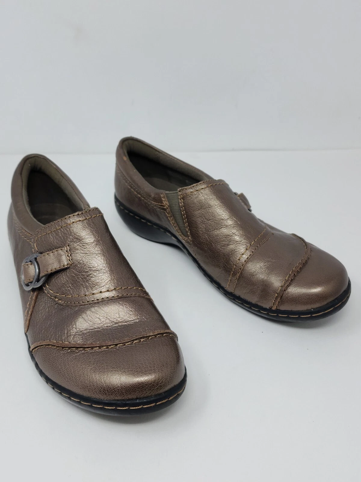 Mocassini Clarks Ashland donna 7 peltro pelle metallizzata scarpe comode