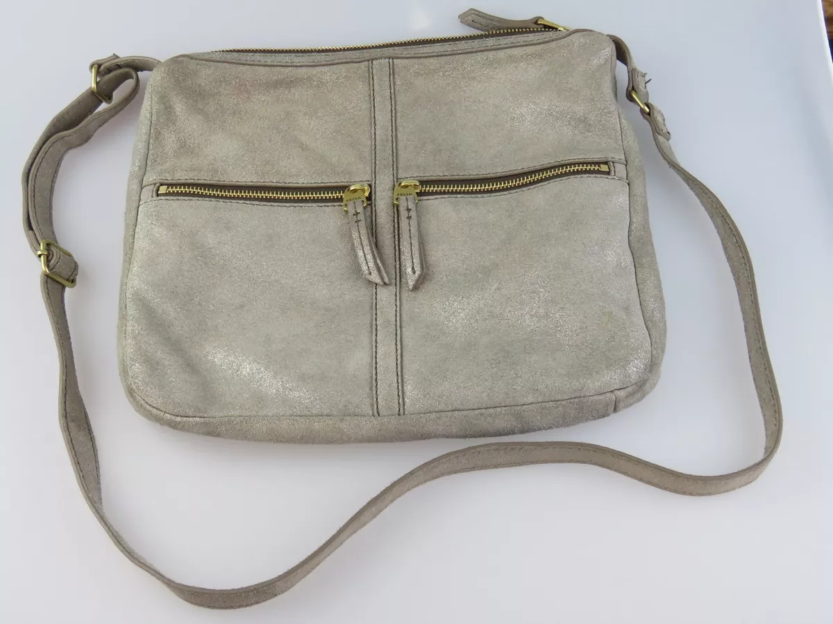 Fossil Erin Top Zip Cross Body Handbag Metallic Silver ZB5460