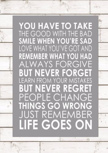 Life Goes On Word Typography Words Inspiring Inspirational Quote Wall Art Decor - Foto 1 di 12