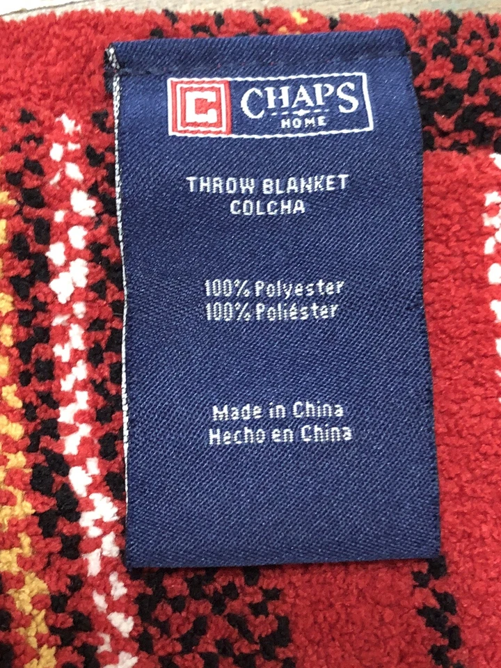 Chaps Home Throw Blanket 雪尼尔涤纶红色多色格子条纹 50x60” — 第 4/4 张图片