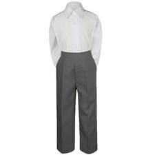 2pc Boys Baby Toddler Kids Teens Formal White Shirt Dark Gray Pants Set S-20