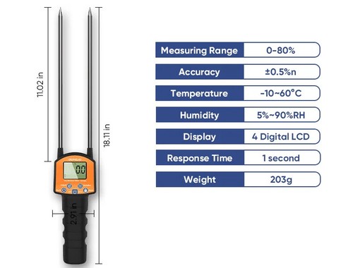 Portable Hay Bale Moisture Tester with Probe, LED Moisture Temperature Detector - Picture 15 of 17