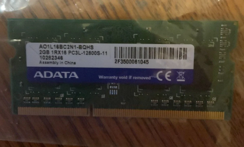 ADATA 2GB 1RX16 PC3L-12800S-11 Ram Memory, Part# AO1L16BC2N1-BQHS - Image 2 of 2