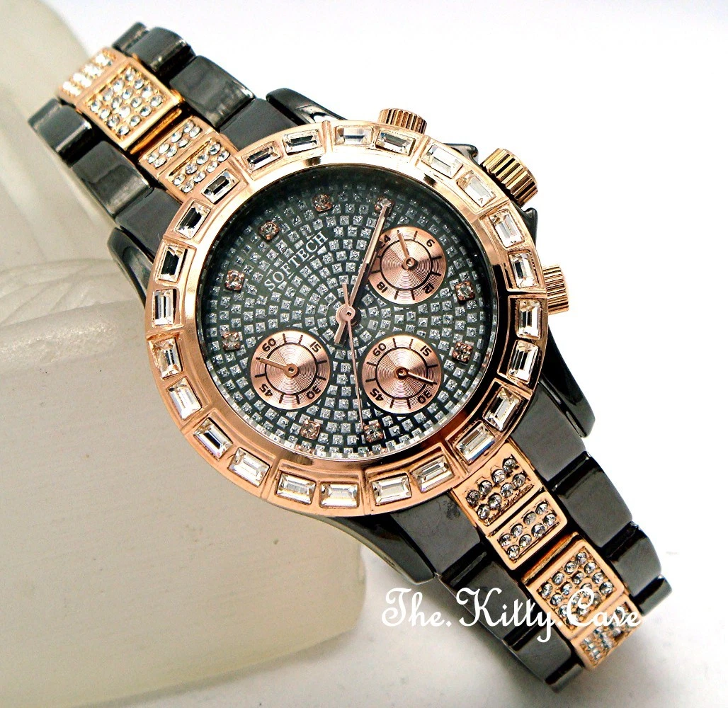 Pour Femme or Ros Bronze Baguette Crystal Bling Fantaisie