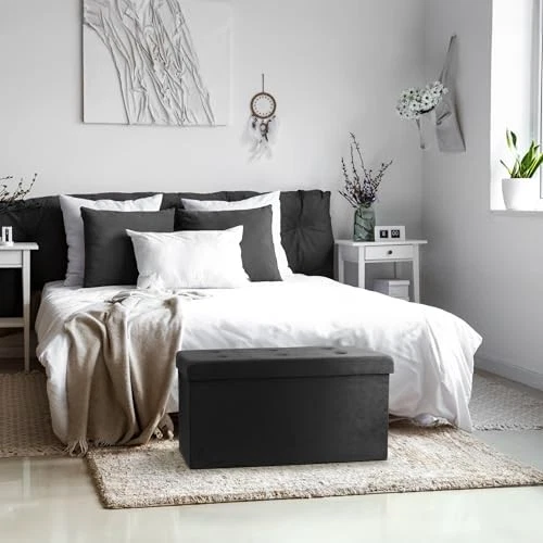 SORBUS Storage Ottoman Bench Collapsible/Folding Chest Cover Faux Suede Black - Image 4 of 4