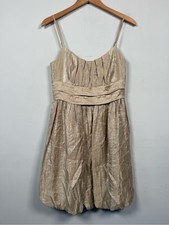 London Times Gold Shimmer Bubble Hem Cocktail Dress Champagne Metallic Size 8