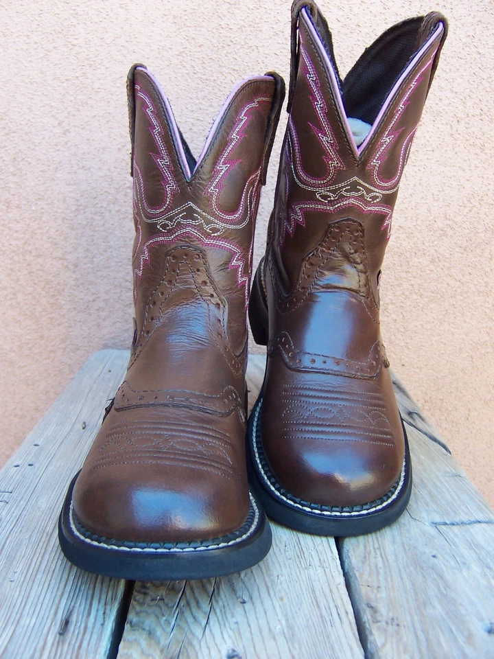 Botas vaqueras JUSTIN para mujer Cuero marrón Ropers Sillín Vamp Talla 8.5B Foto 2 de 4