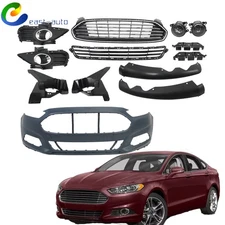 Primed Front Bumper Cover & Grill W/ Fog Light Covers For Ford Fusion 2013-16