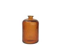 H&h Vase Aus Recyceltem Glas, Rillierte Verarbeitung, Ambra, 23 H Cm