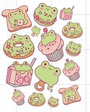 Kawaii Frog Sticker Sheet Decals Phone Laptop Journal Etc