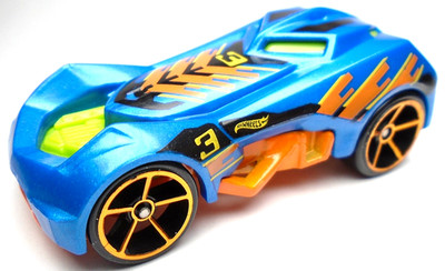 2018 HOT WHEELS RD-03 #3 BLUE 1:64 DIECAST 2 5/8'' RACE CAR W/ ORANGE GREEN BLACK