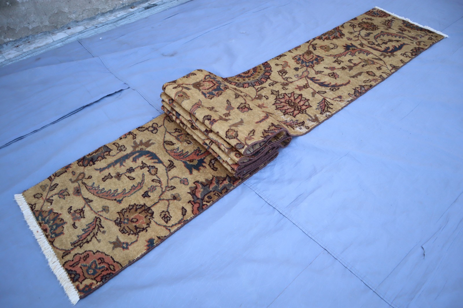 Alfombra Gabbeh de pelo bajo de lana hecha a mano de 1'8x16'8 pies, alfombra de escalera de corredor estrecho de 2x17 pies