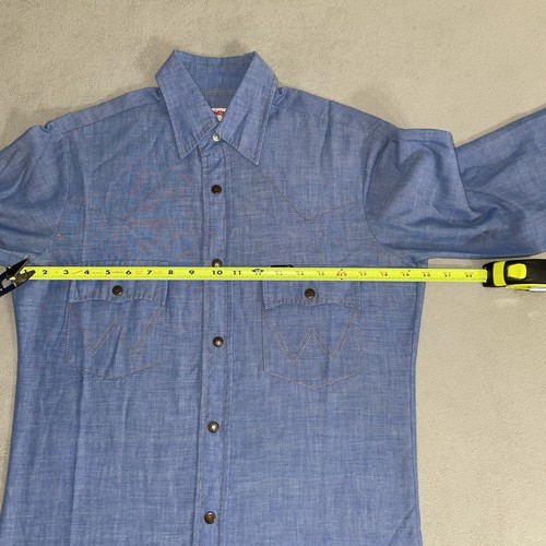Vintage Wrangler Chambray Button Snap Shirt Size M Western Cowboy USA Made 60s - Bild 5 von 7