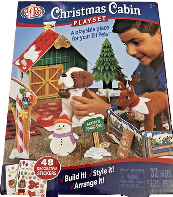NEW Elf Pets Christmas Cabin Playset Build Style Arrange 32 Pieces  Elf On Shelf