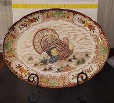 VTG Grant Crest Japan Transfer ware Thanksgiving Turkey Serving Platter 20”