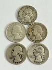 Lot of 5 Silver Washington Quarters 90% Silver Circulated US Coins 1935 D-1951